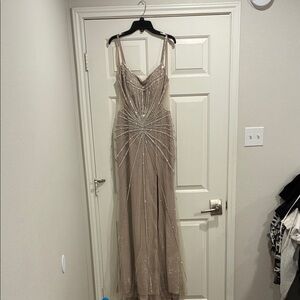 Gianni Bini Champagne Beaded Prom Dress
